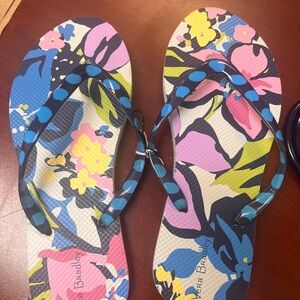 Vera Bradley Multicolor Floral Flip Flops with Blue Straps